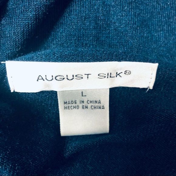 August Silk Knit Button Up Cardigan Sweater Navy L - Picture 6 of 8